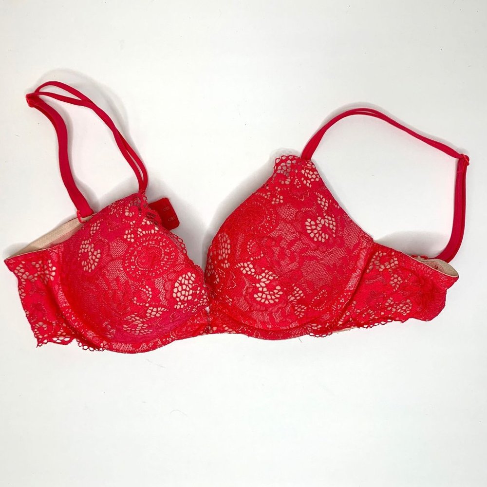 VICTORIAS SECRET Pink Lace Padded Underwire Very Sexy Push-Up Bra Sz 34B‎